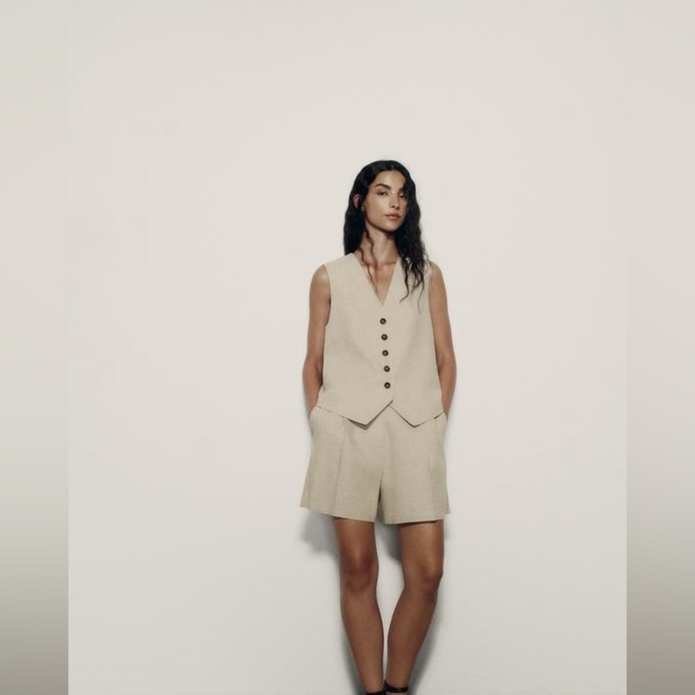 Zara Like New Linen Blend Vest and Short Set